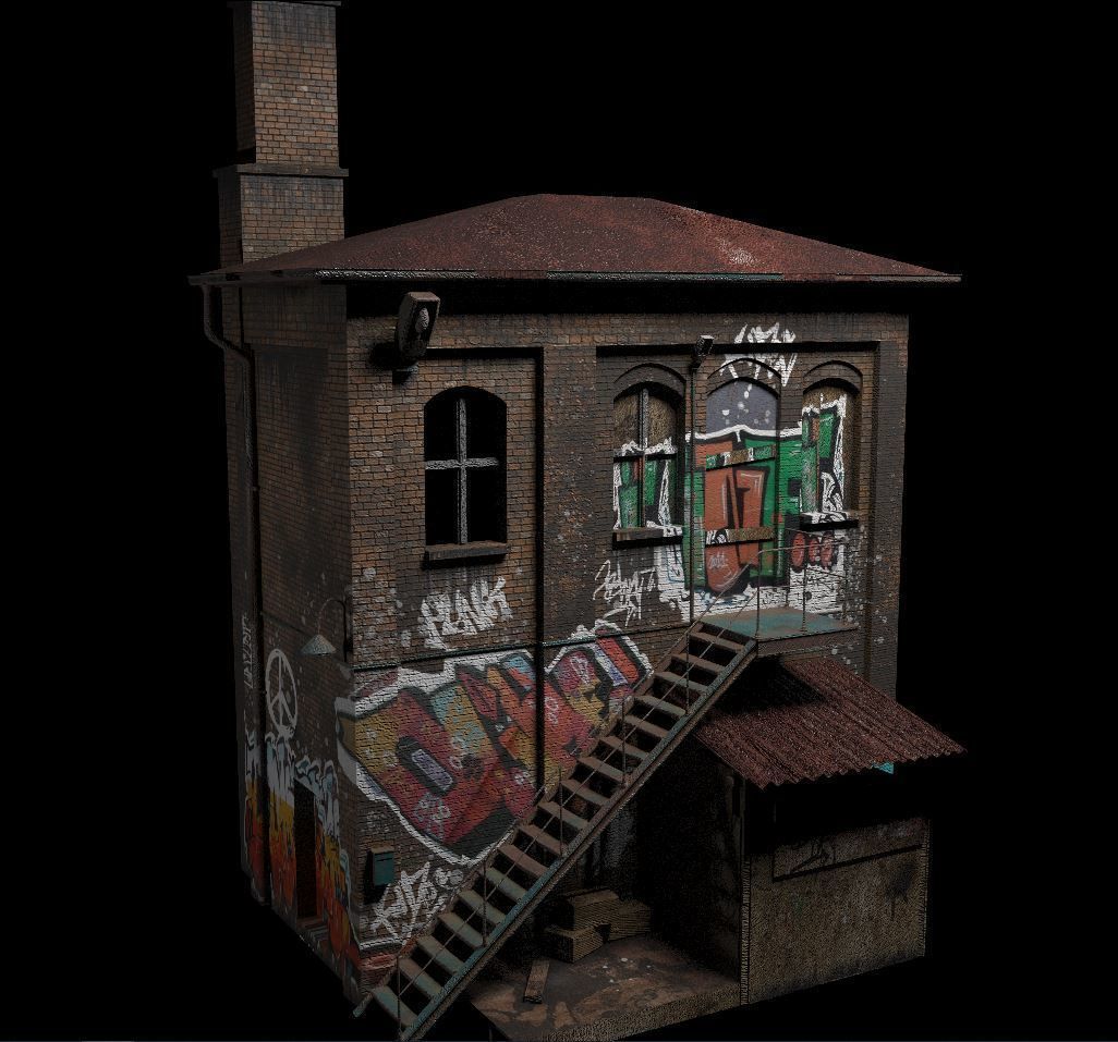 Abandoned House With Graffiti 3D model_16