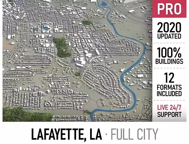 Lafayette - Louisiana Low-poly 3D model