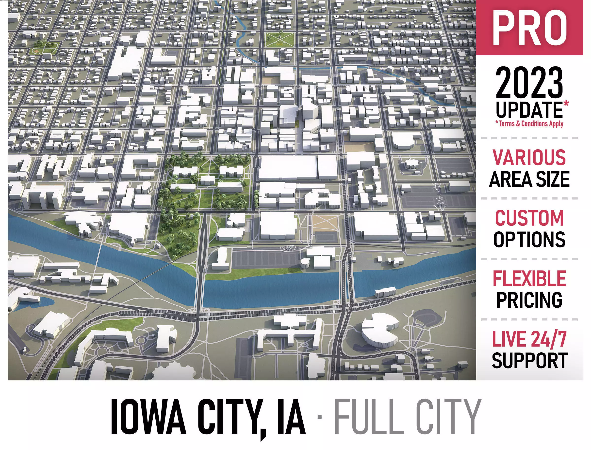 Iowa City - 3D City Model Low-poly 3D model_0