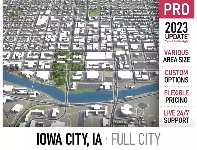 Iowa City - 3D City Model Low-poly 3D model