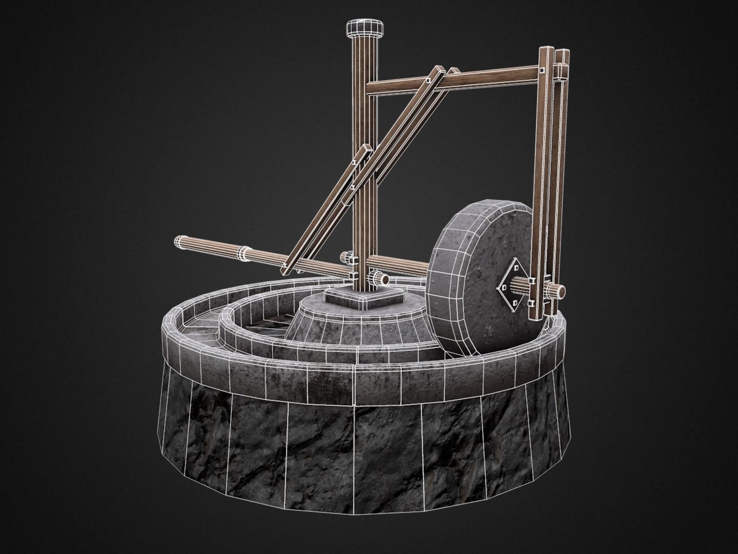 Medieval Mill Low-poly 3D model_7