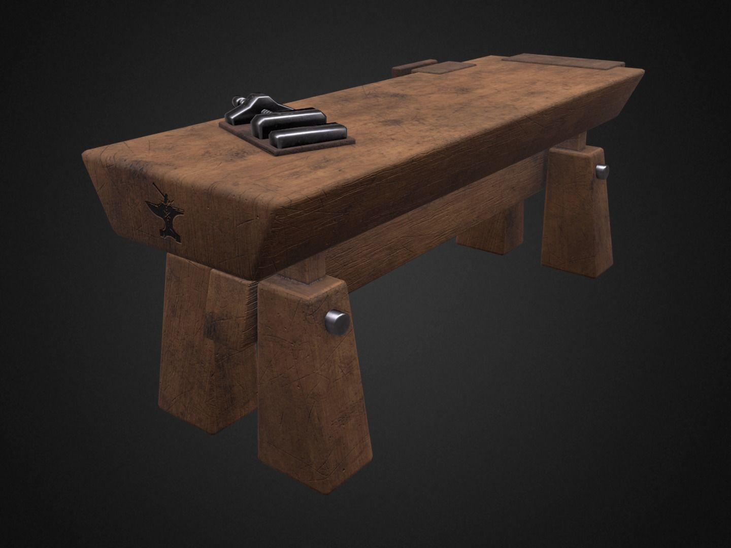 Workbench wooden Low-poly 3D model_5