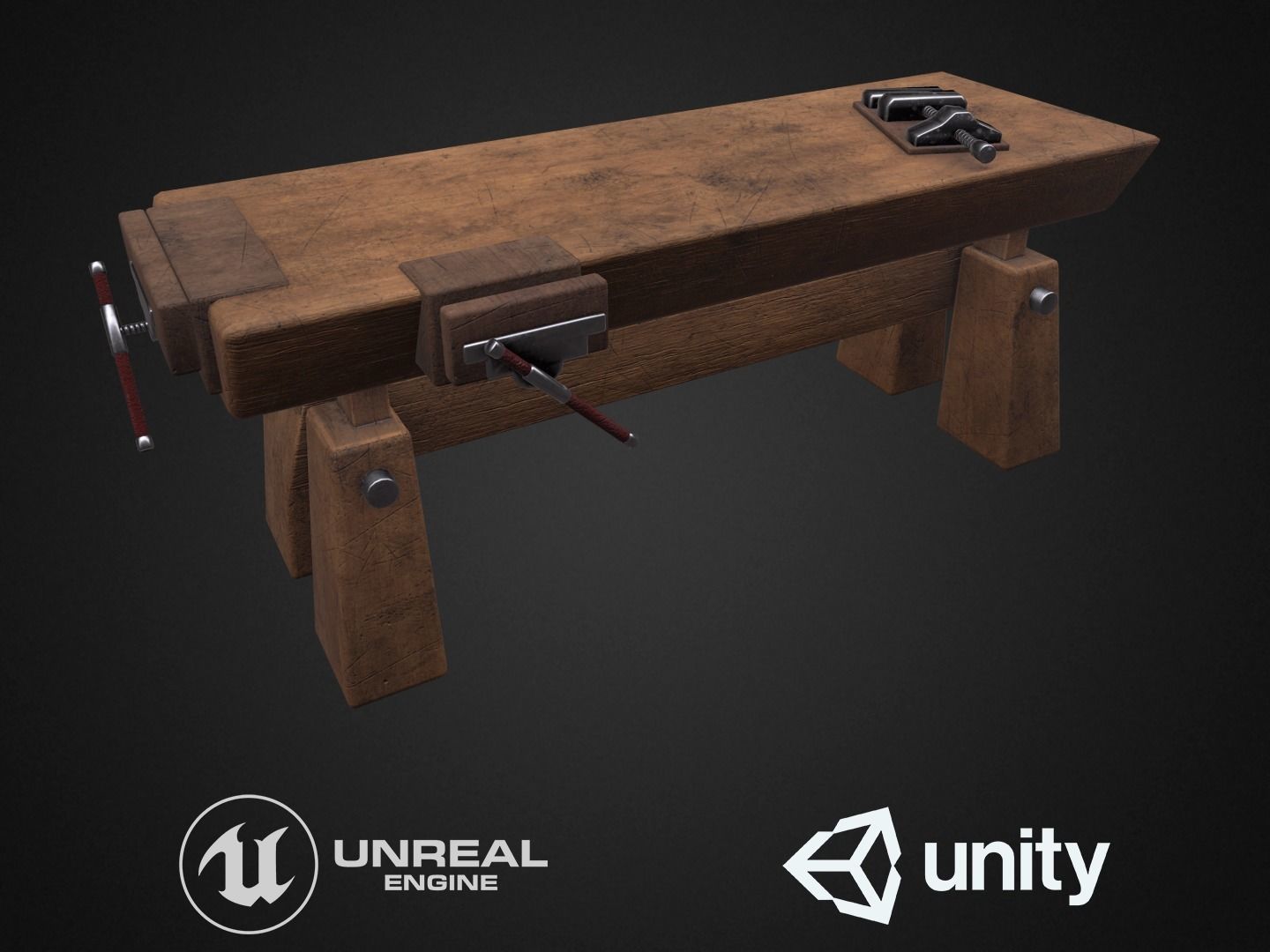 Workbench wooden Low-poly 3D model_1