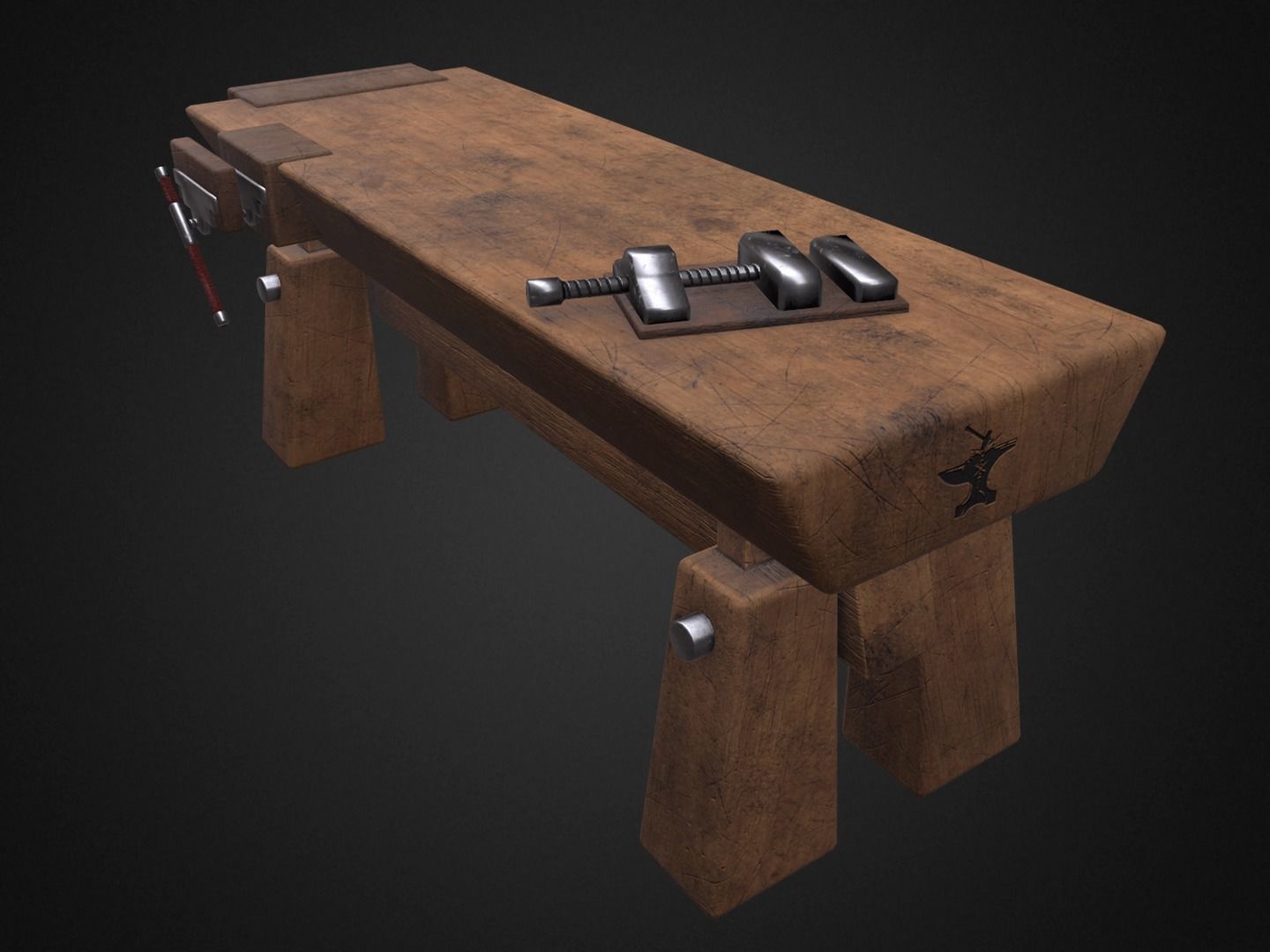 Workbench wooden Low-poly 3D model_2