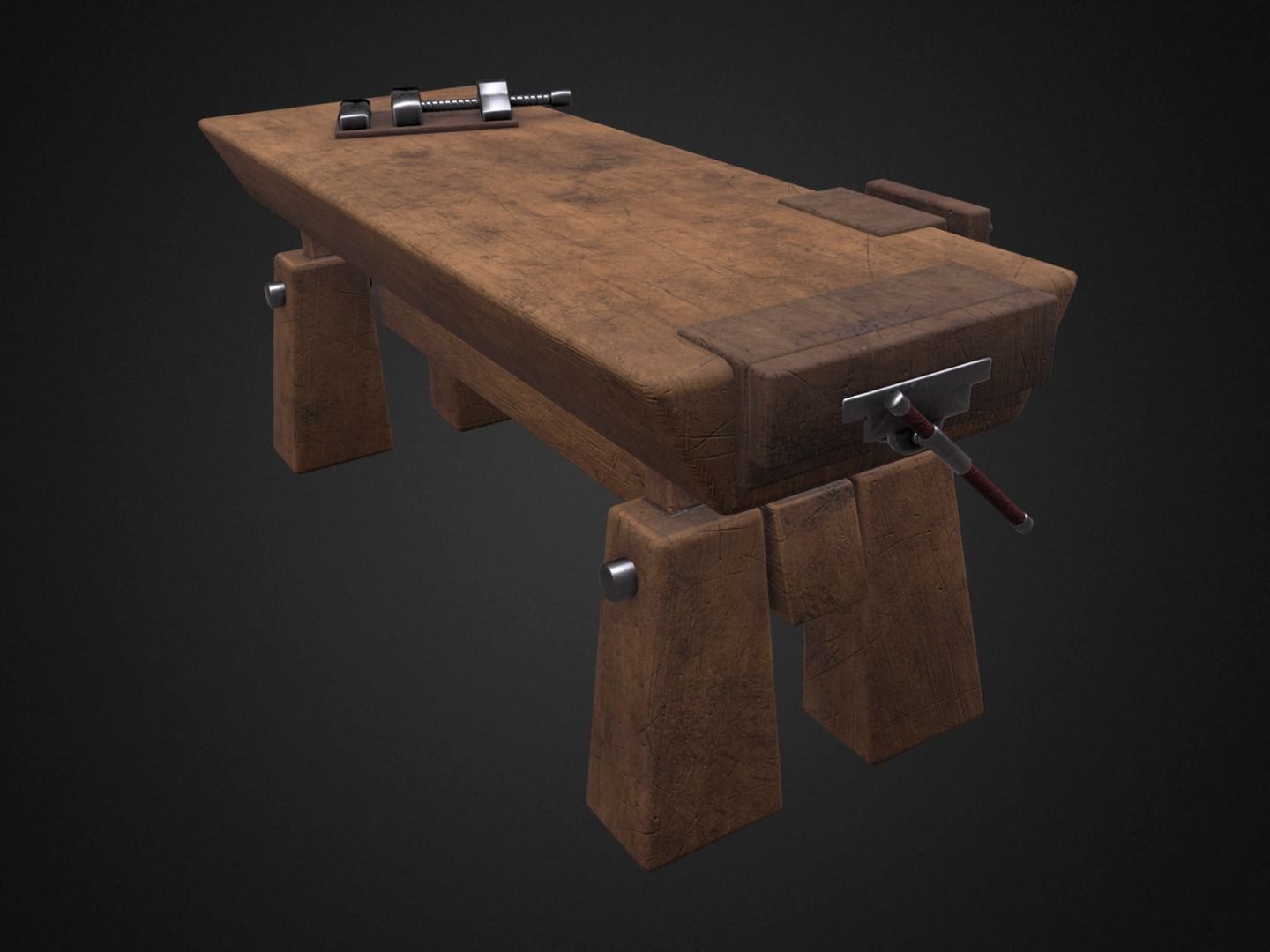 Workbench wooden Low-poly 3D model_4
