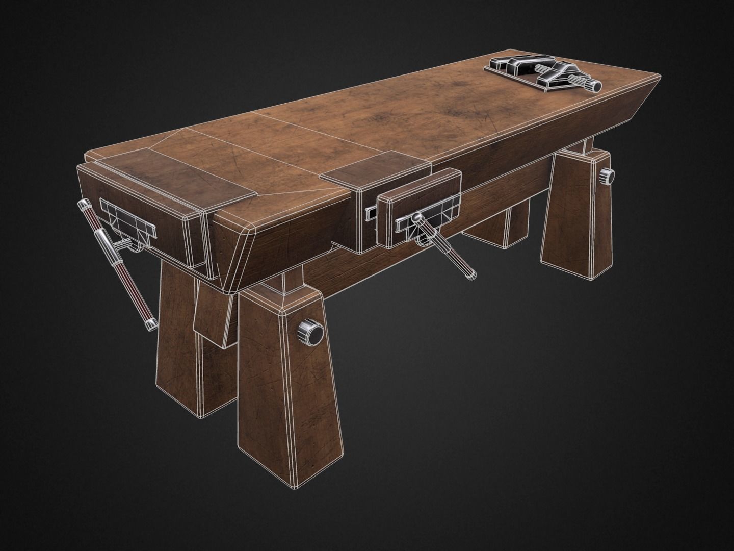 Workbench wooden Low-poly 3D model_8