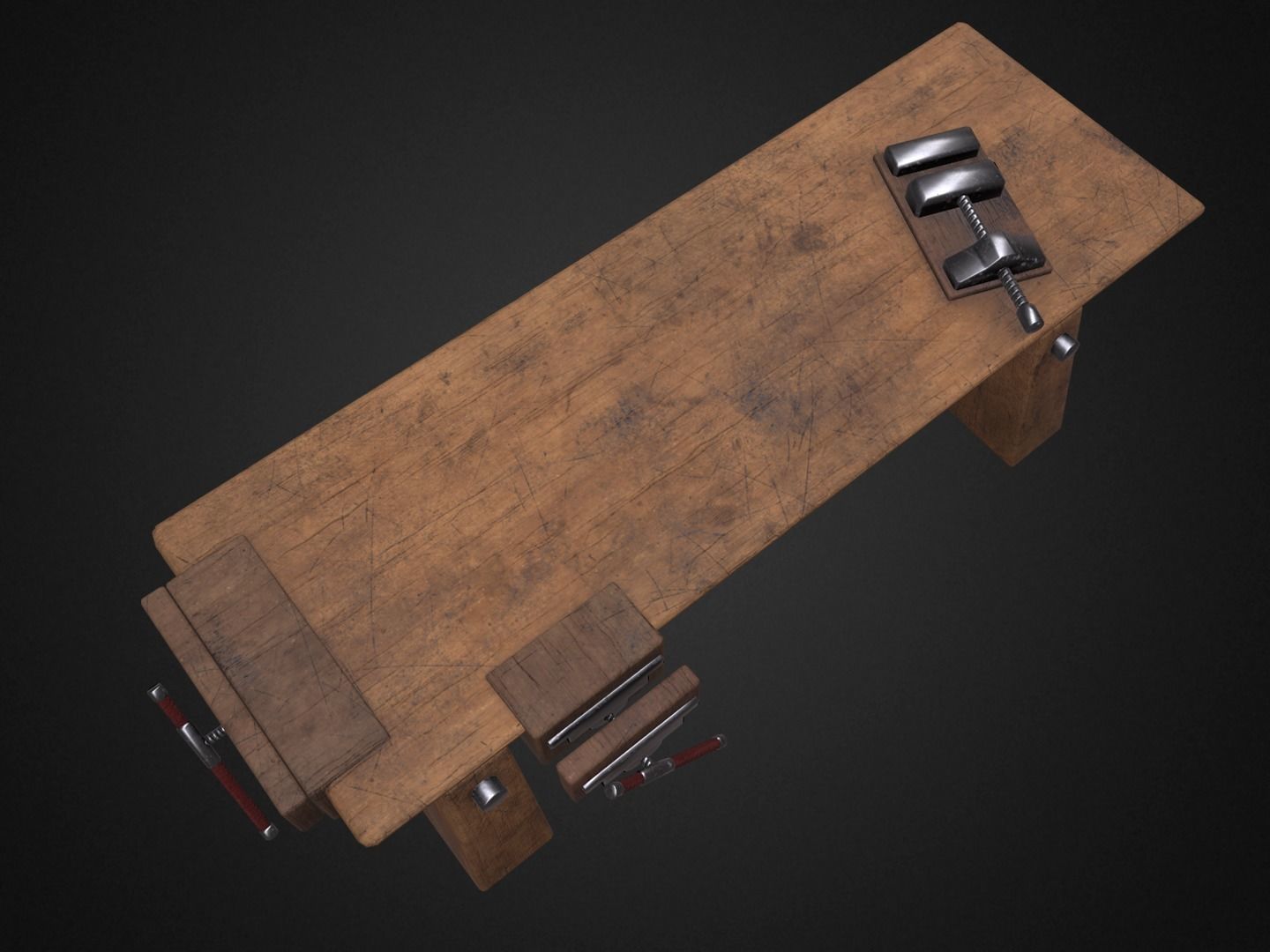 Workbench wooden Low-poly 3D model_6