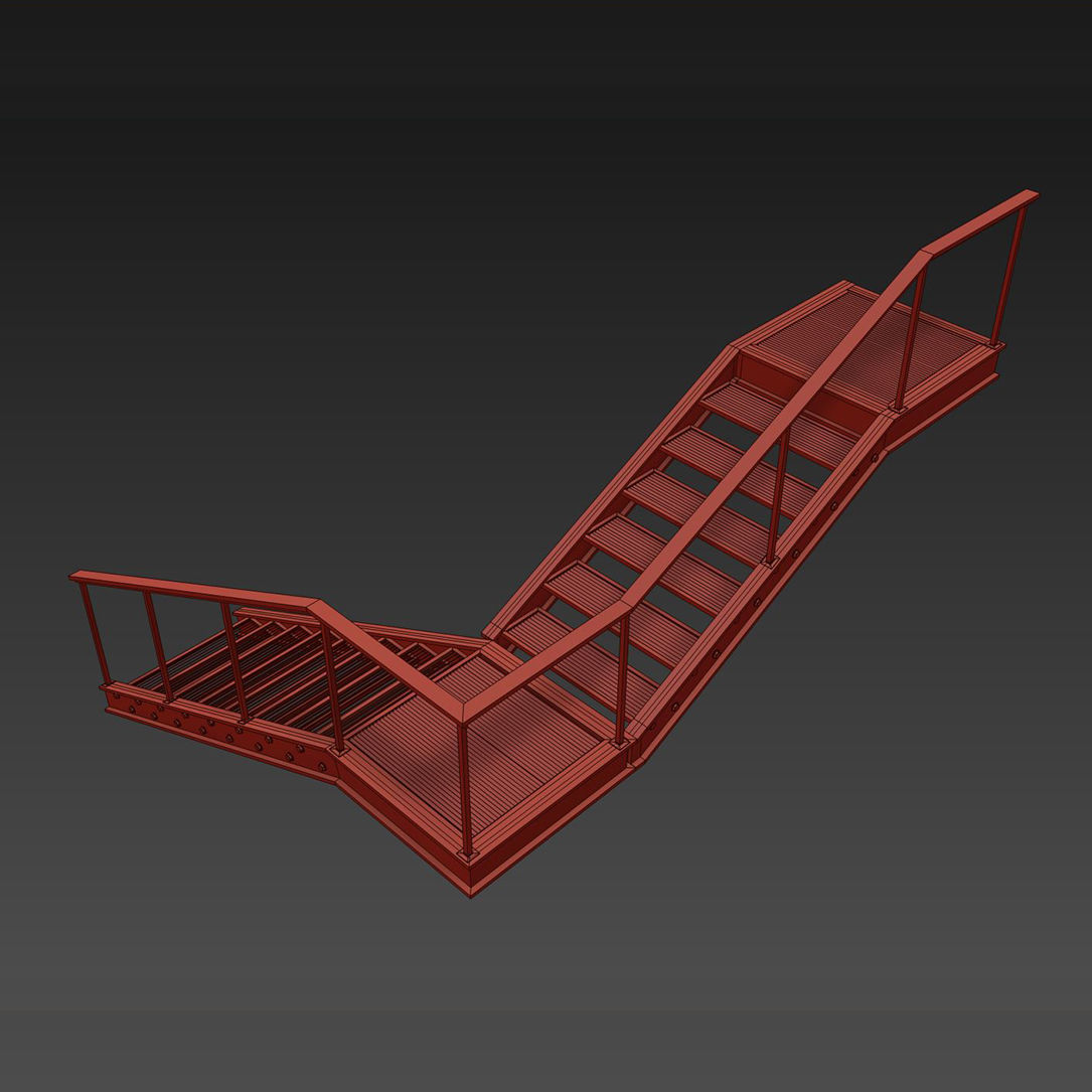 Metal stair with handrail Low-poly 3D model_3