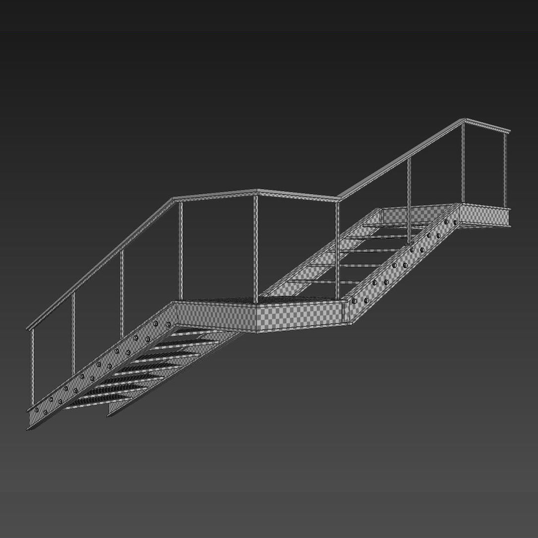 Metal stair with handrail Low-poly 3D model_5