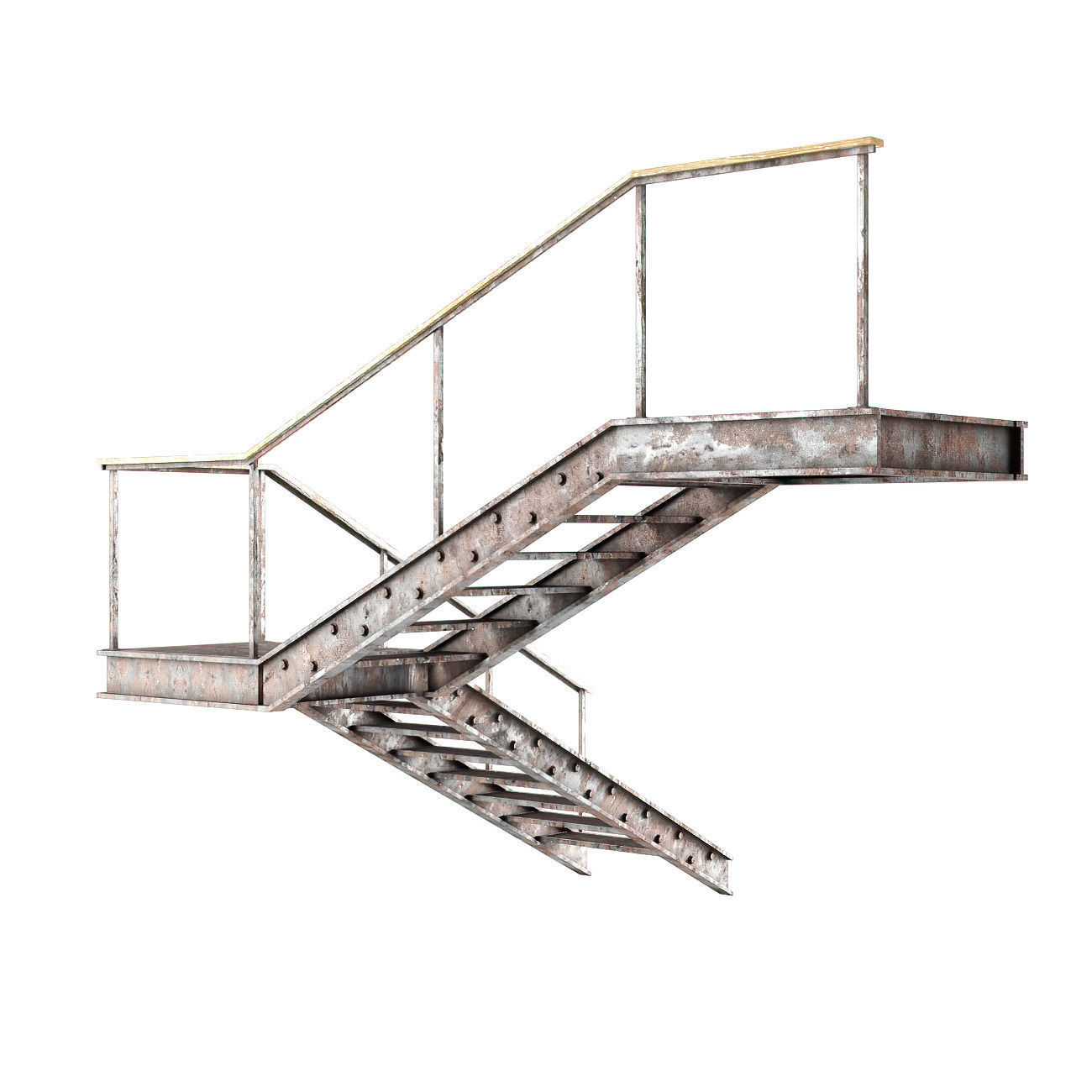 Metal stair with handrail Low-poly 3D model_1