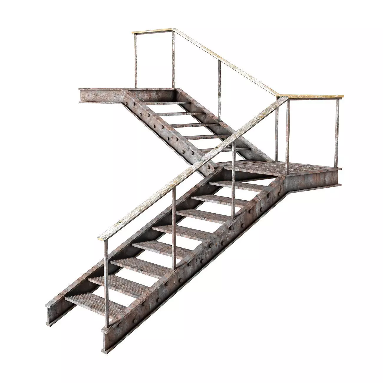 Metal stair with handrail Low-poly 3D model_0