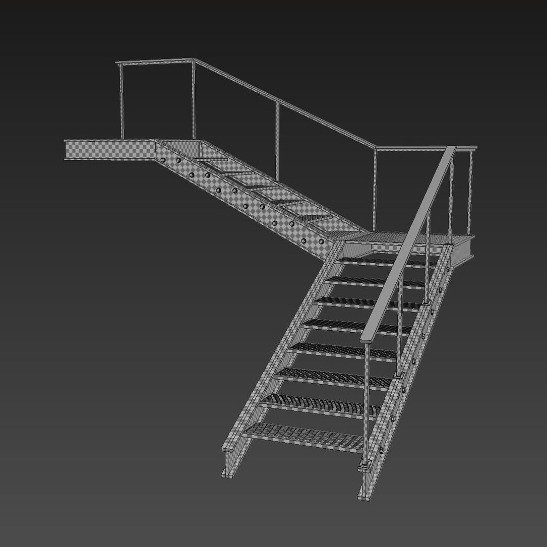 Metal stair with handrail Low-poly 3D model_4