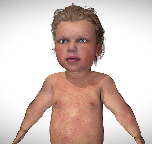 Measles baby with ponytail Low-poly 3D model