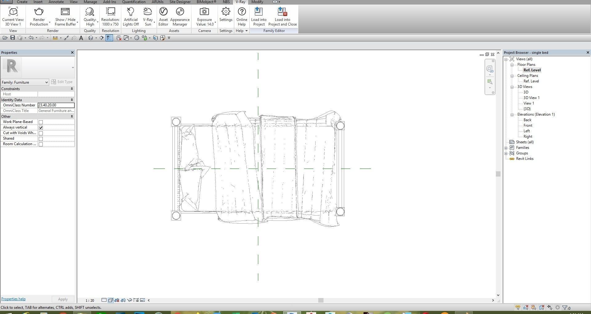 Revit single bed 1 3D model_3