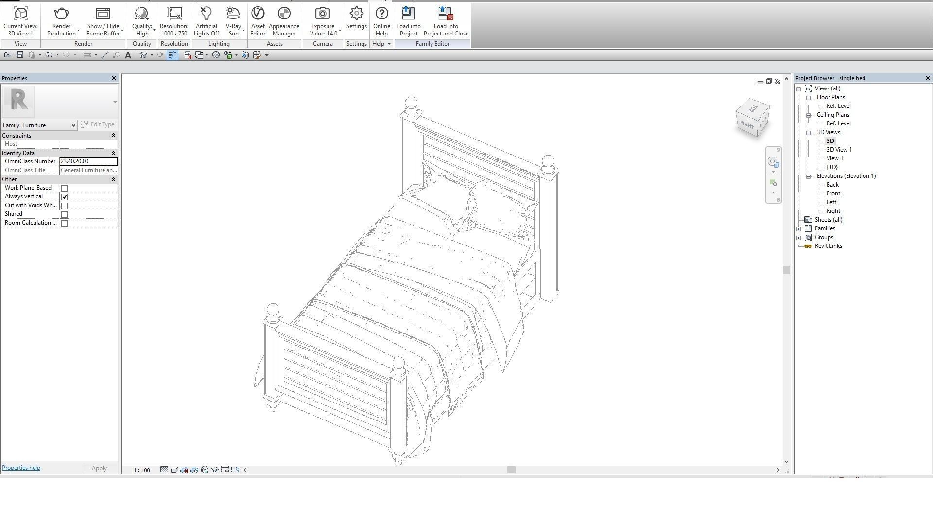 Revit single bed 1 3D model_4