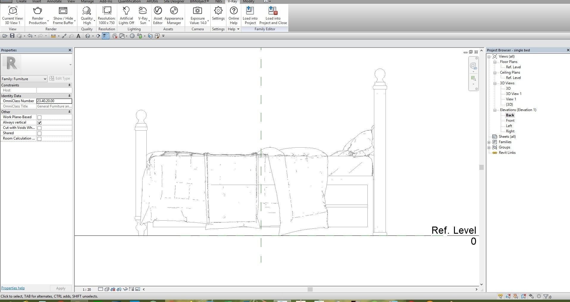 Revit single bed 1 3D model_6