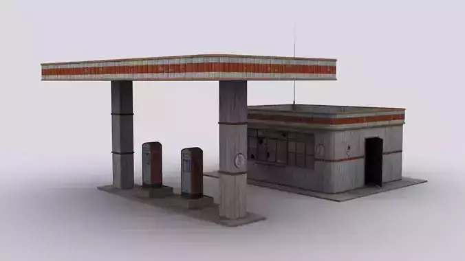 Gastation gas station with two pumps Low-poly 3D model