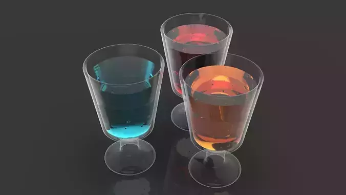 Three glass with three liquids 
