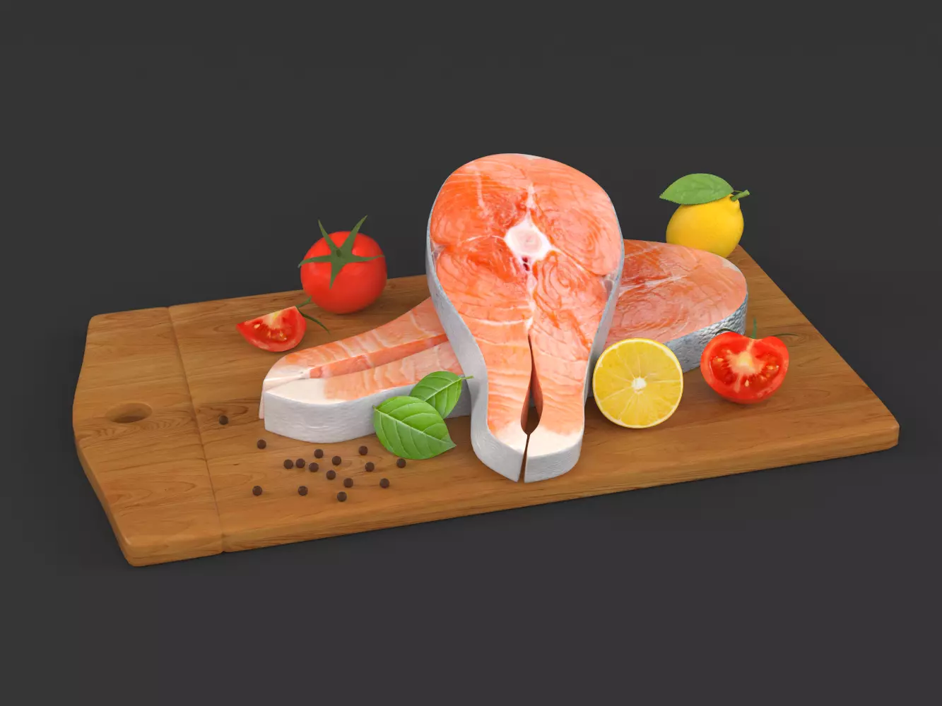 Salmon Steak with Vegetables 3D model_0