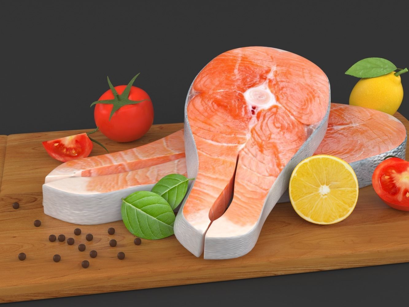 Salmon Steak with Vegetables 3D model_3