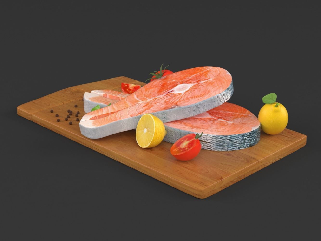 Salmon Steak with Vegetables 3D model_1