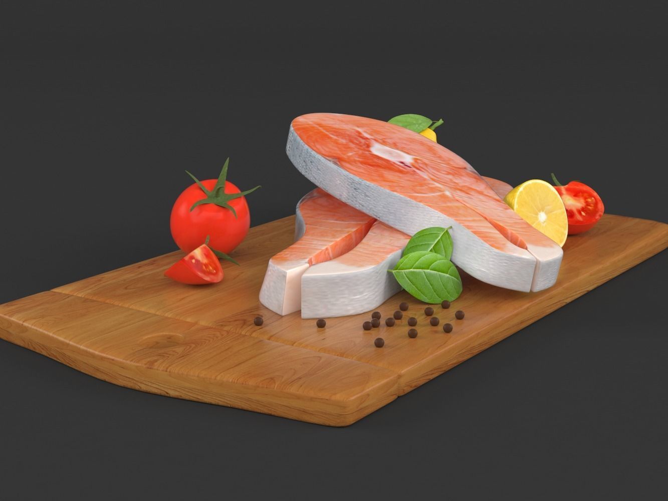 Salmon Steak with Vegetables 3D model_4
