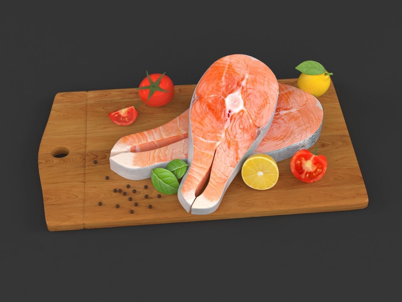 Salmon Steak with Vegetables 3D model_2