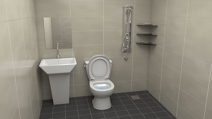 Bathroom 3D model with toilet and sink 3D model