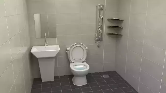 Bathroom 3D model with toilet and sink