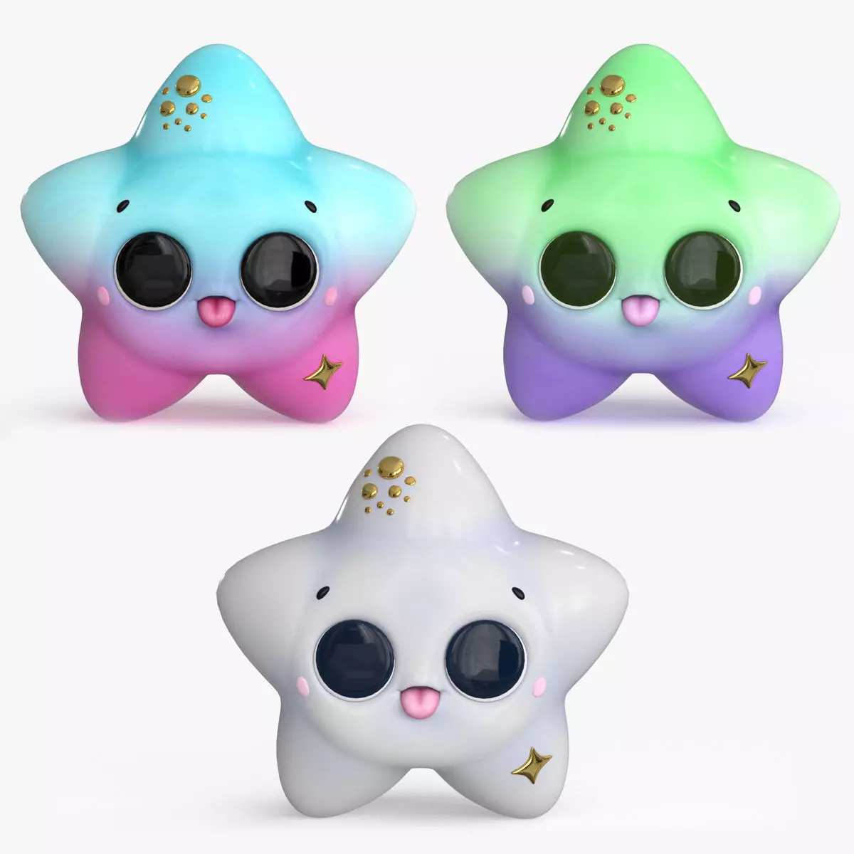 Cartoon Kawaii Star Low-poly 3D model_0
