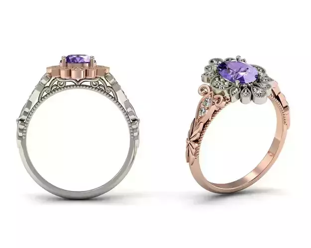 Women Oval Solitaire Engagement Ring 3dm Render Detail STL