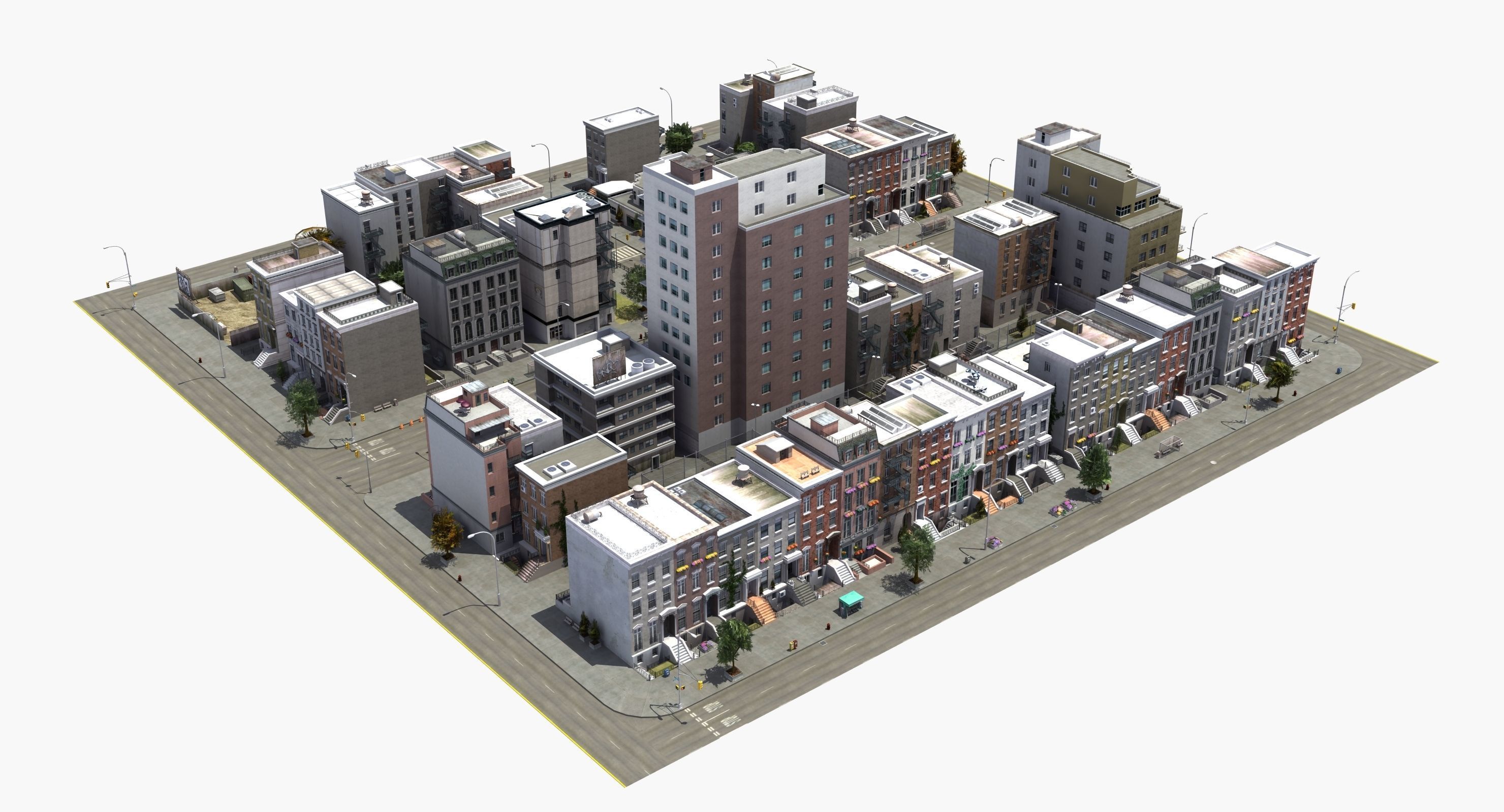 Residential City Block 3D model_0