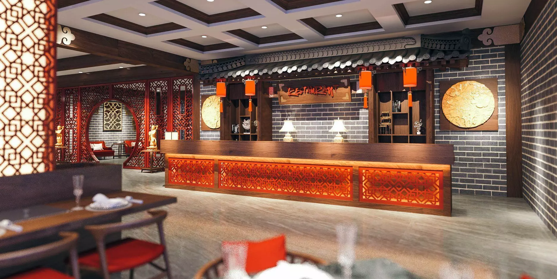 Restaurant scene Vray render 3D model_0