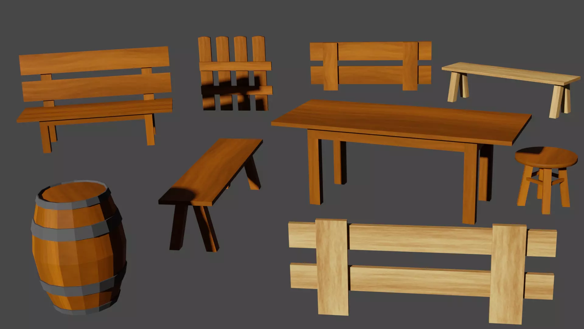 Wooden Furniture Pack Low-poly 3D model