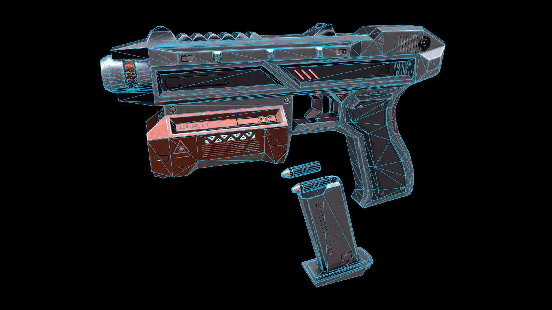 Scifi Pistol Magazine Bullets Triger Eject Button Included Low-poly 3D model_6