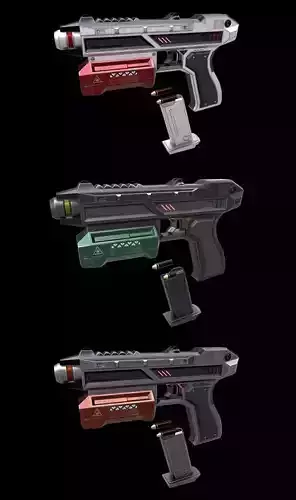 Scifi Pistol Magazine Bullets Triger Eject Button Included Low-poly 3D model