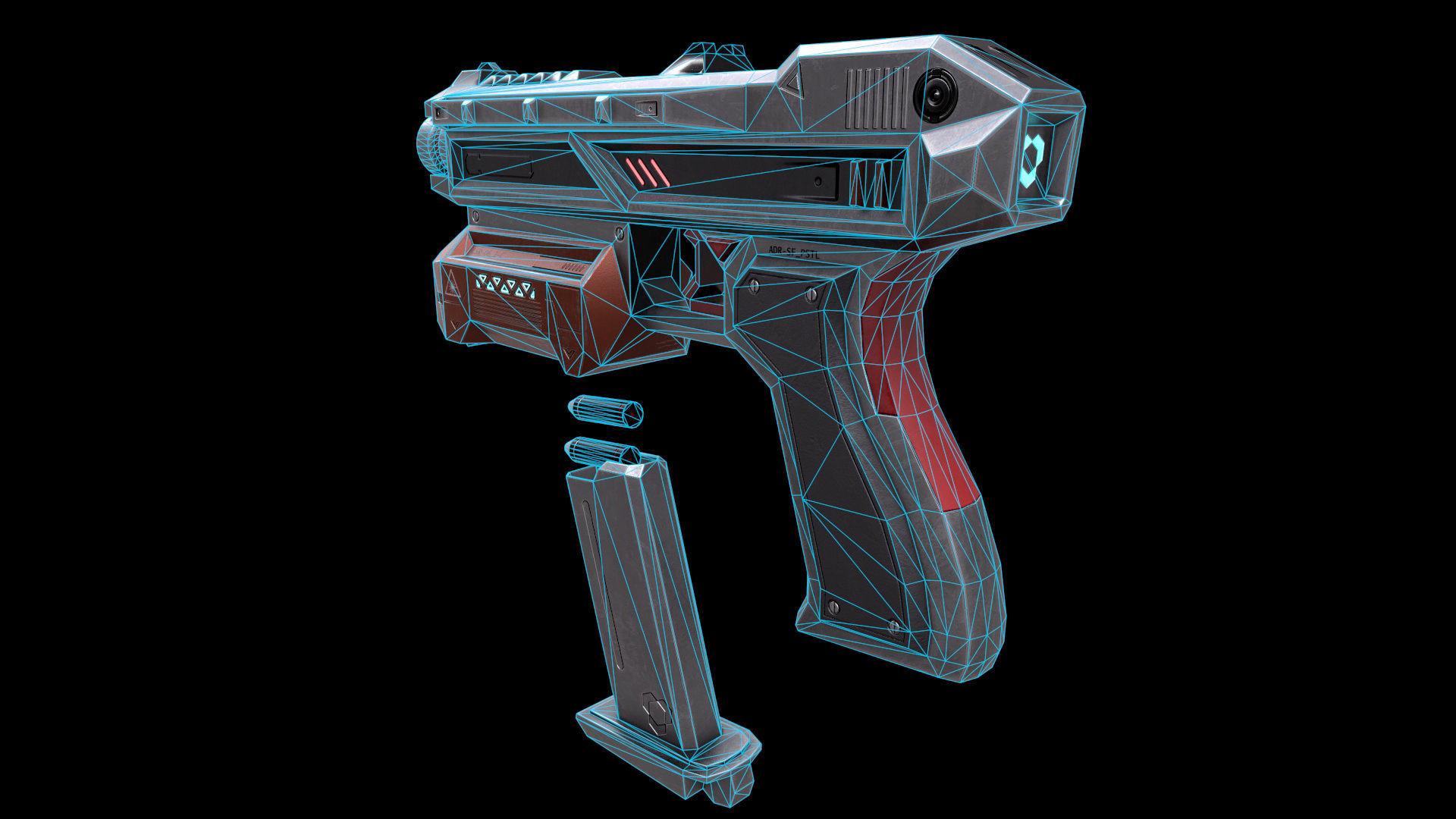 Scifi Pistol Magazine Bullets Triger Eject Button Included Low-poly 3D model_10