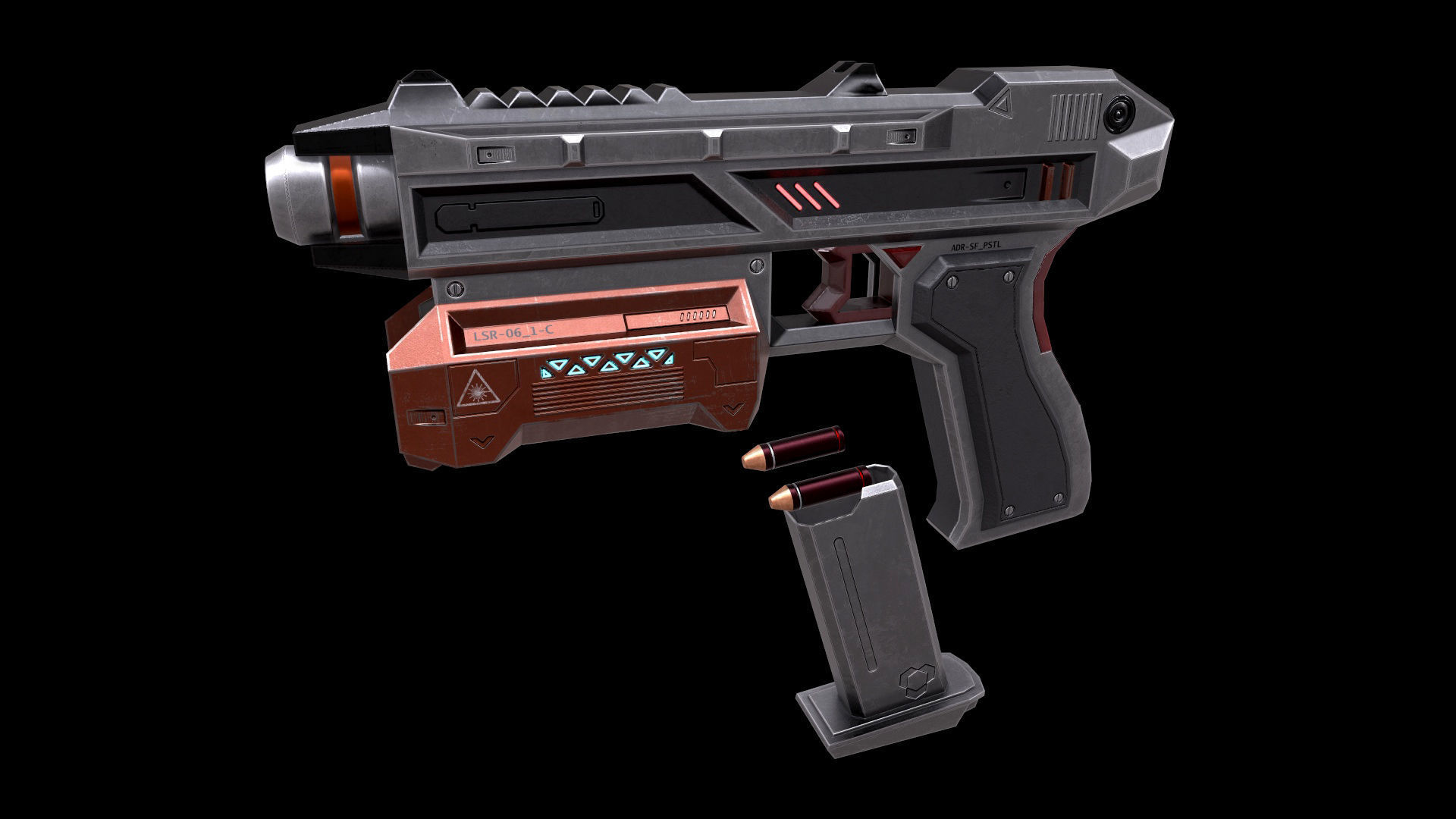 Scifi Pistol Magazine Bullets Triger Eject Button Included Low-poly 3D model_3