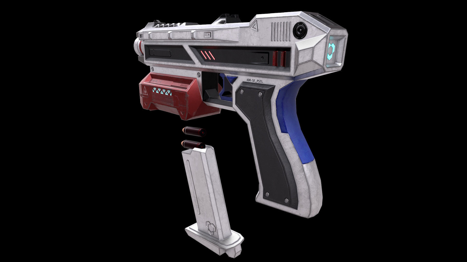 Scifi Pistol Magazine Bullets Triger Eject Button Included Low-poly 3D model_7