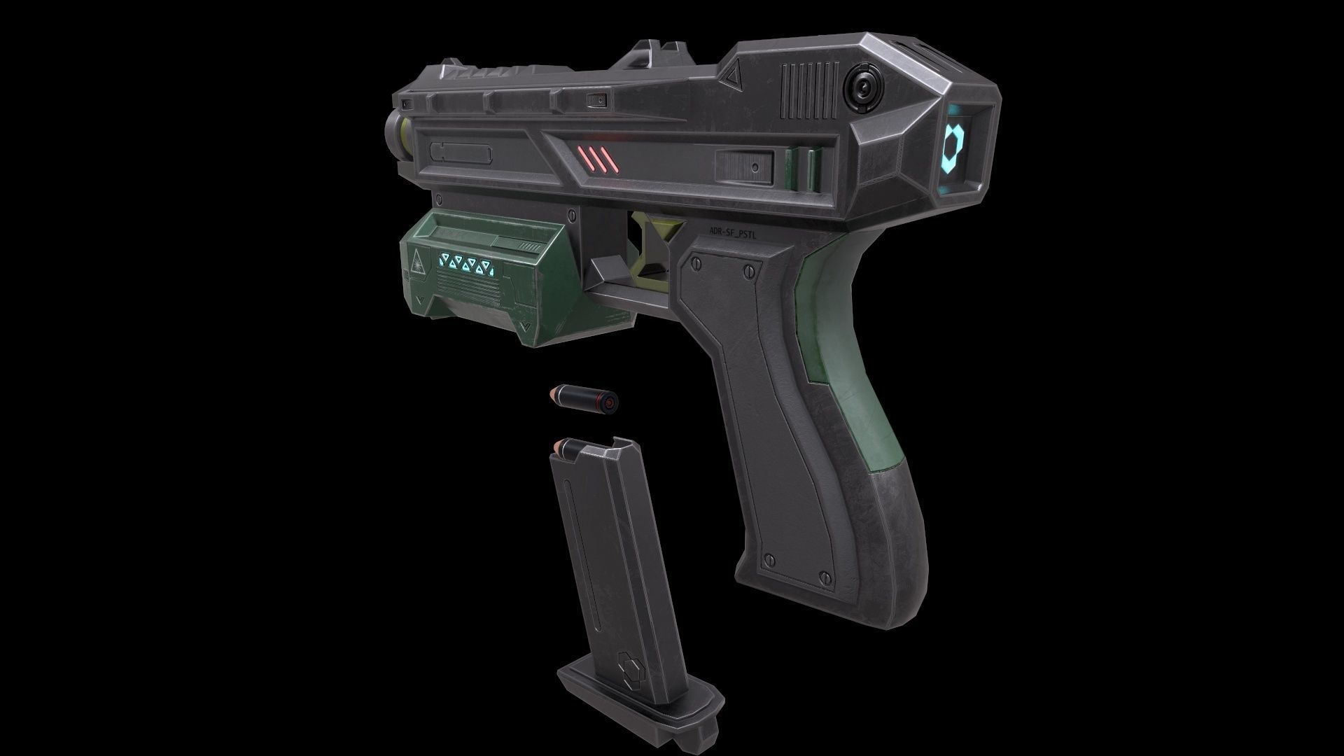 Scifi Pistol Magazine Bullets Triger Eject Button Included Low-poly 3D model_8