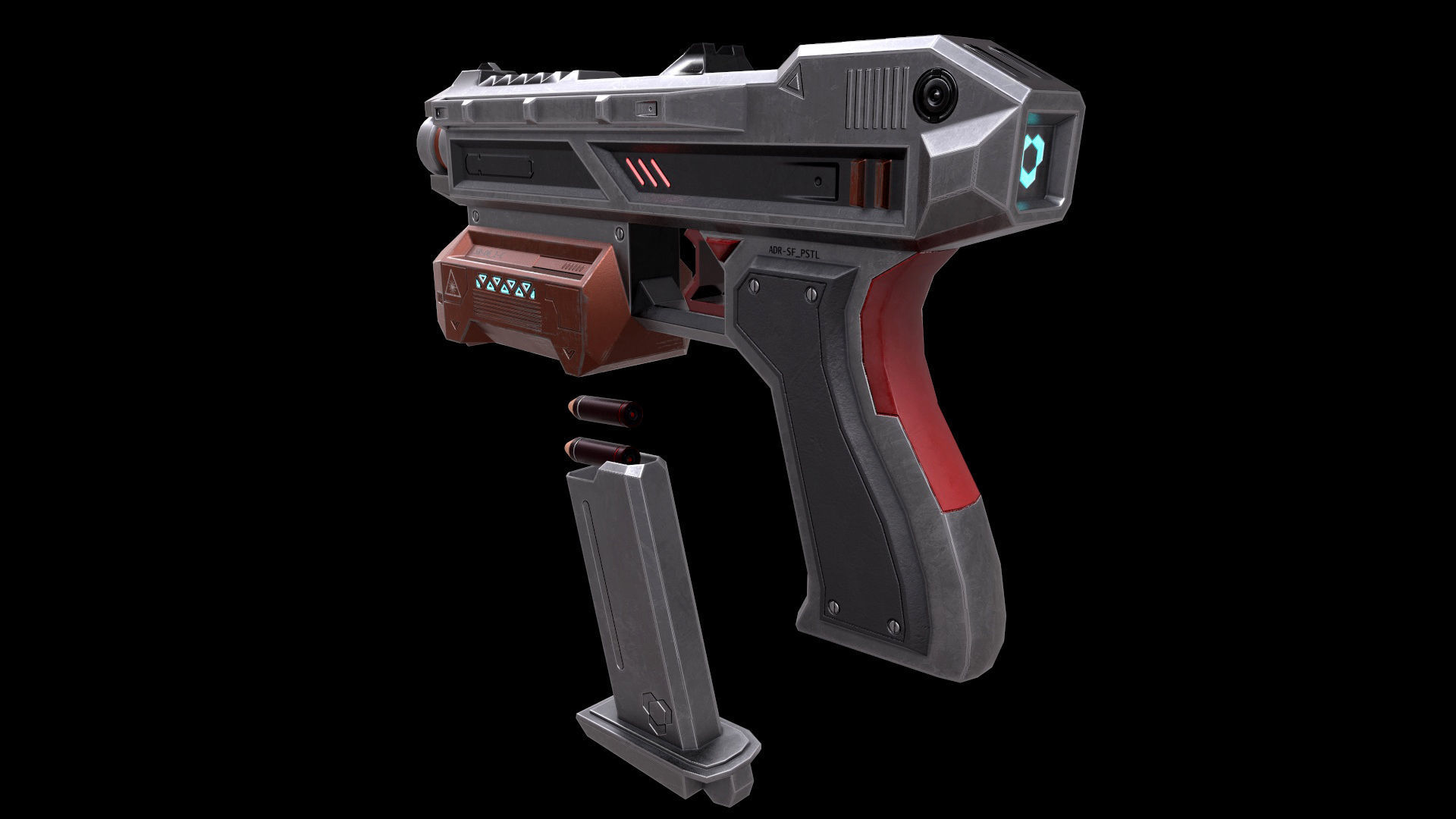 Scifi Pistol Magazine Bullets Triger Eject Button Included Low-poly 3D model_9