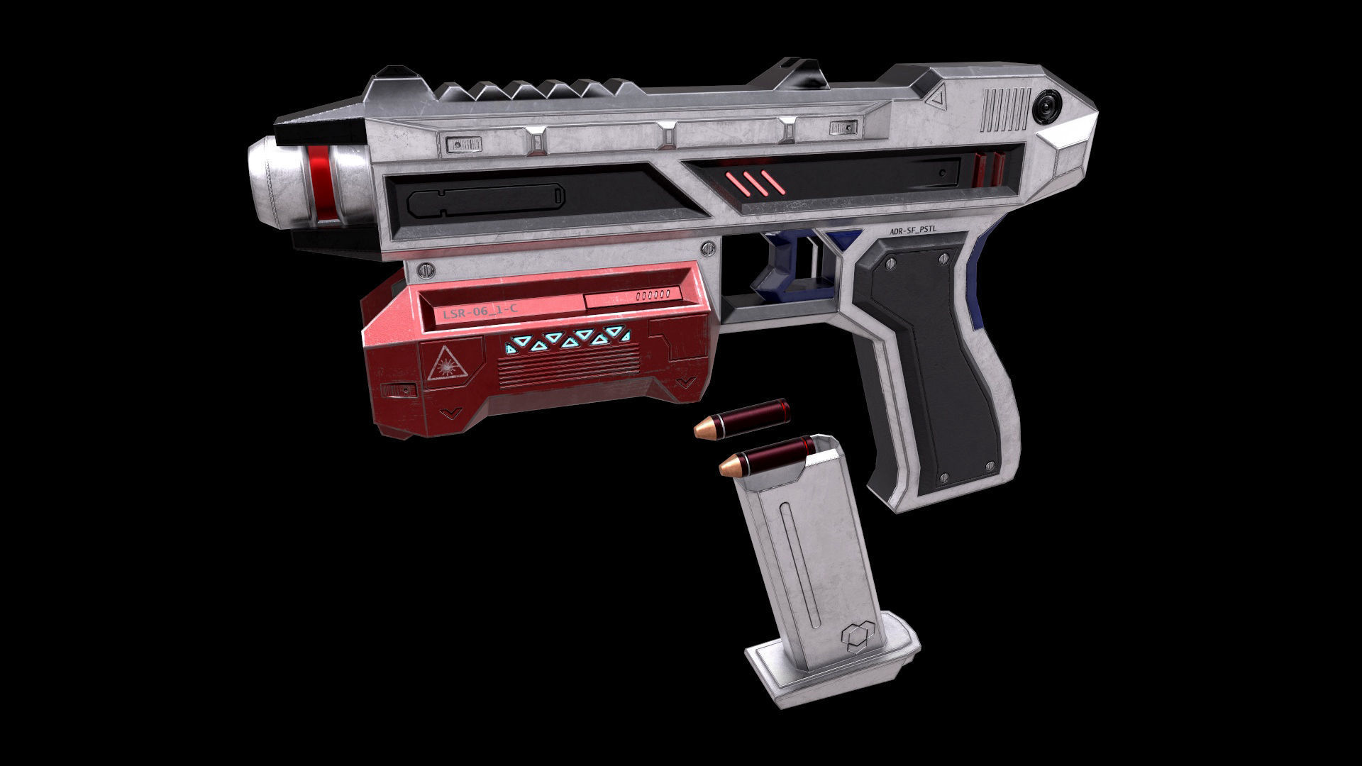 Scifi Pistol Magazine Bullets Triger Eject Button Included Low-poly 3D model_5