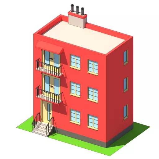 Building with balconies and stairs Free low-poly 3D model