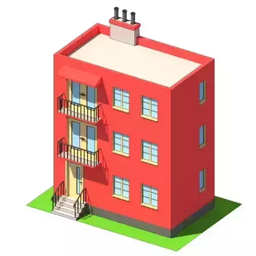 Building with balconies and stairs Free low-poly 3D model