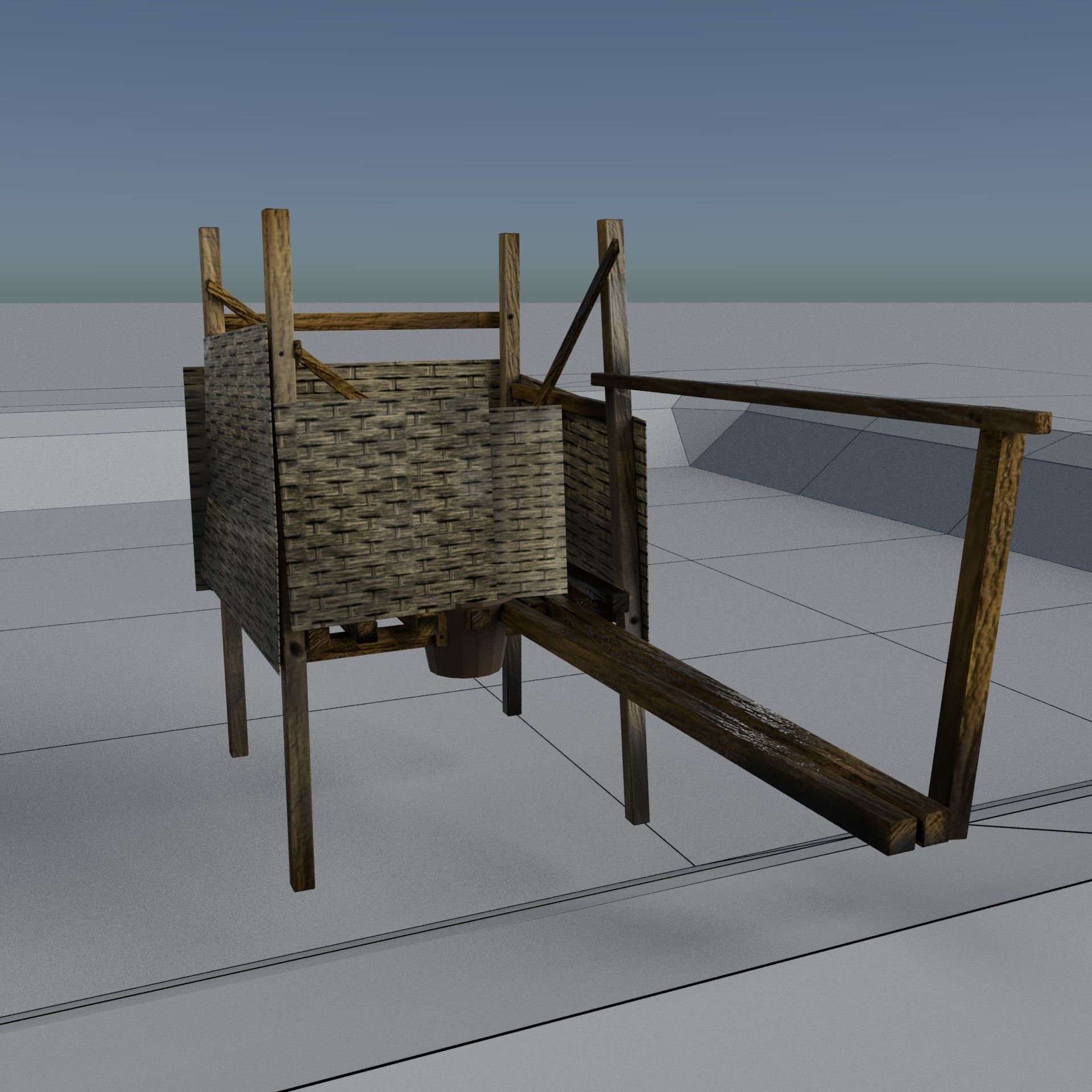 Old Style Traditional Toilet  Low-poly 3D model_1