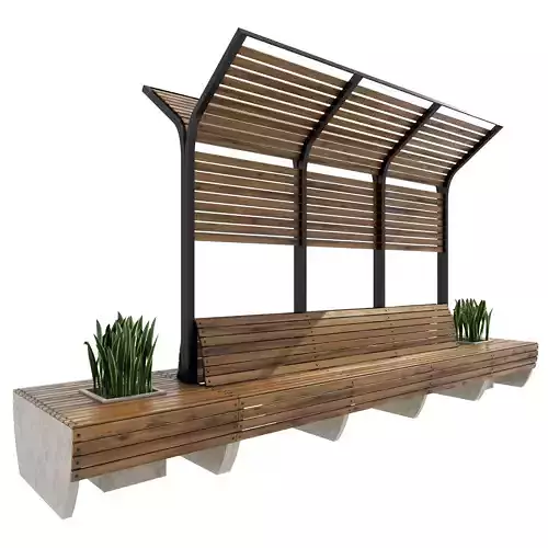 Bench slatted with planters
