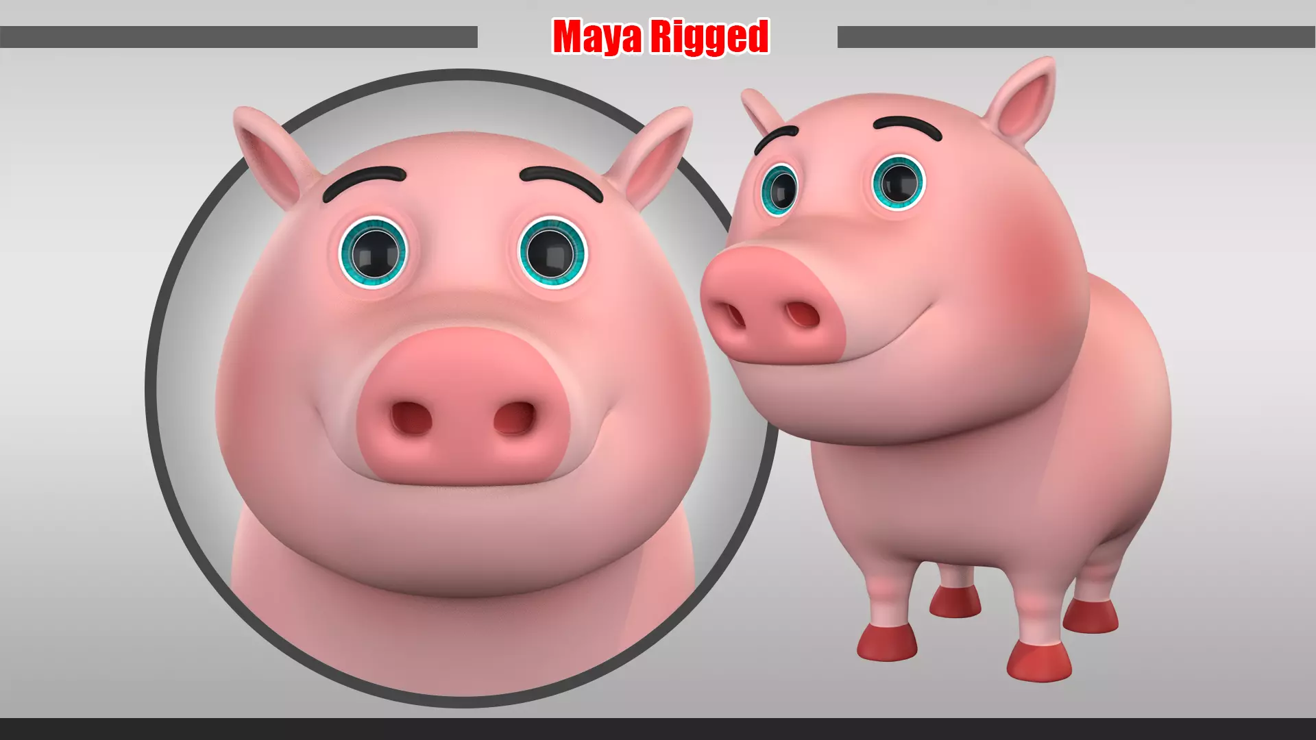 Cartoon Pig Rigged Low-poly 3D model