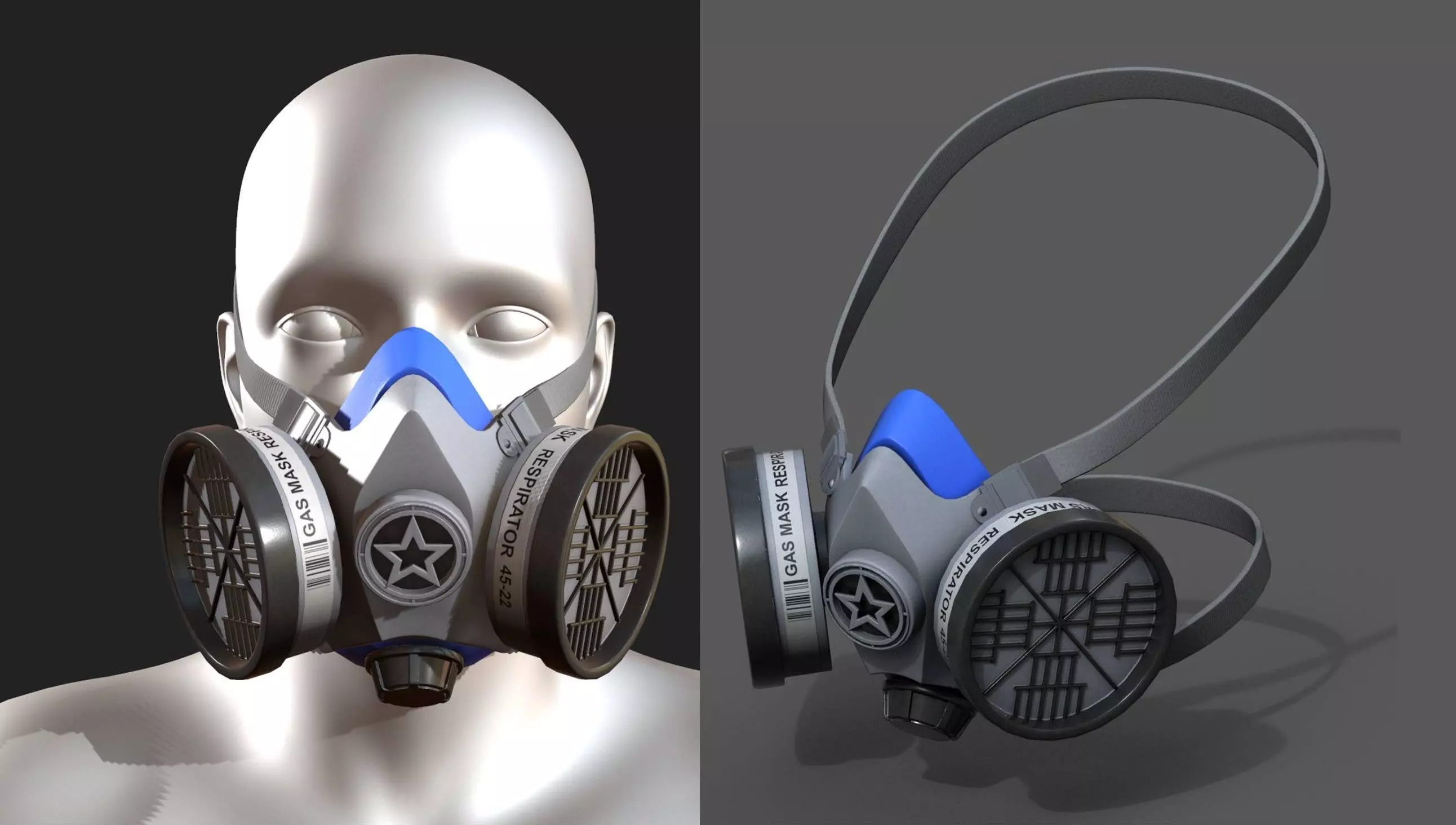 Gas mask respirator military combat protection  Low-poly 3D model_0