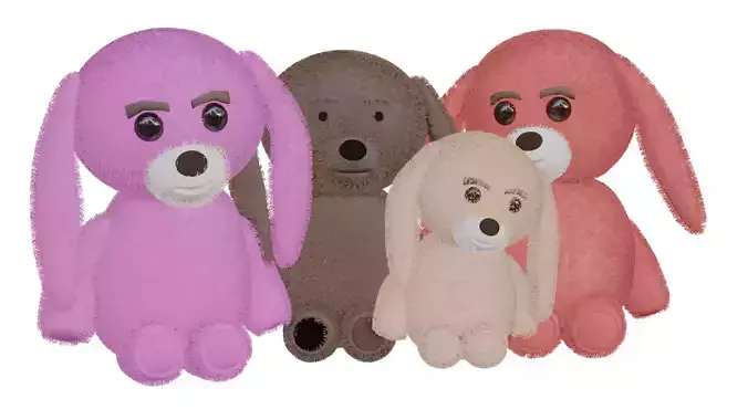 Rigged Teddy Family Pack Low-poly 3D model