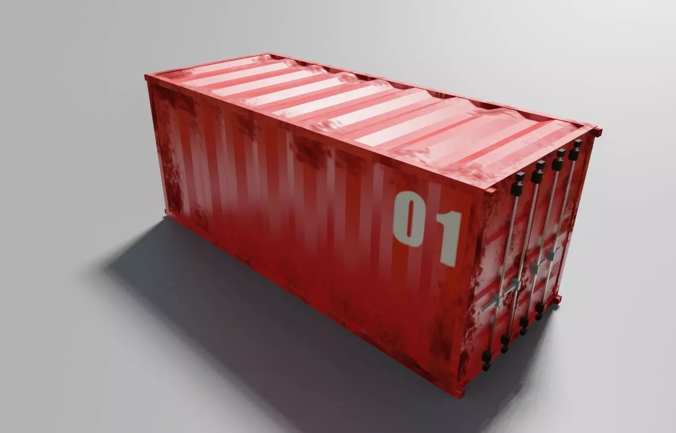 Container Cargo - Red - Ship - Port Low-poly 3D model_0